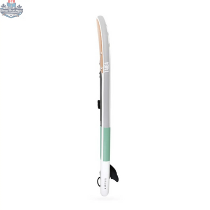Taiga Board Nano Zip Air 9'8" inflatable paddle board on water, showing its compact design and sleek shape.