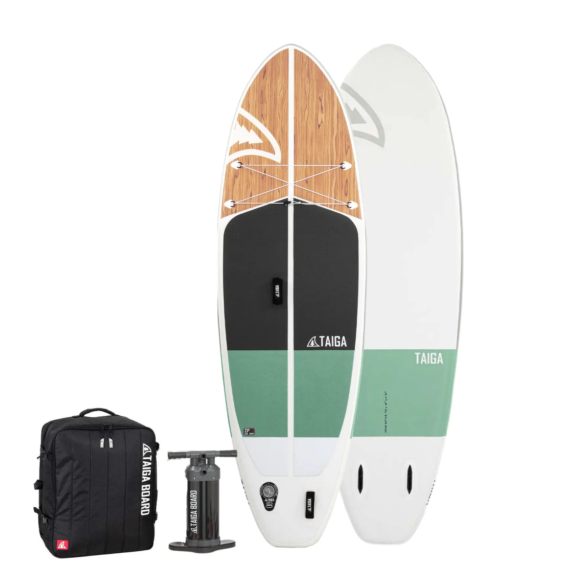 Taiga Board Nano ZIP Air 9'8" inflatable SUP paddle board on water, compact and lightweight for easy paddling.