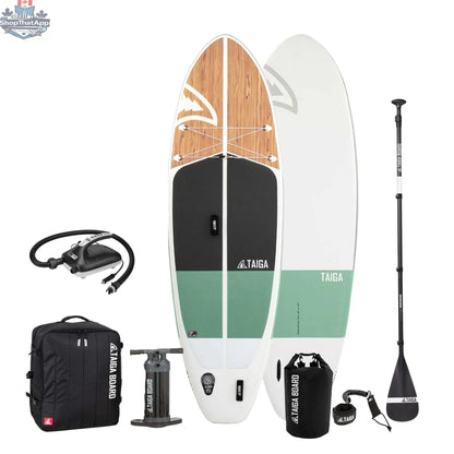 Taiga Board NANO ZIP AIR 9'8" inflatable SUP paddle board on water, compact design, ready for paddling adventures.