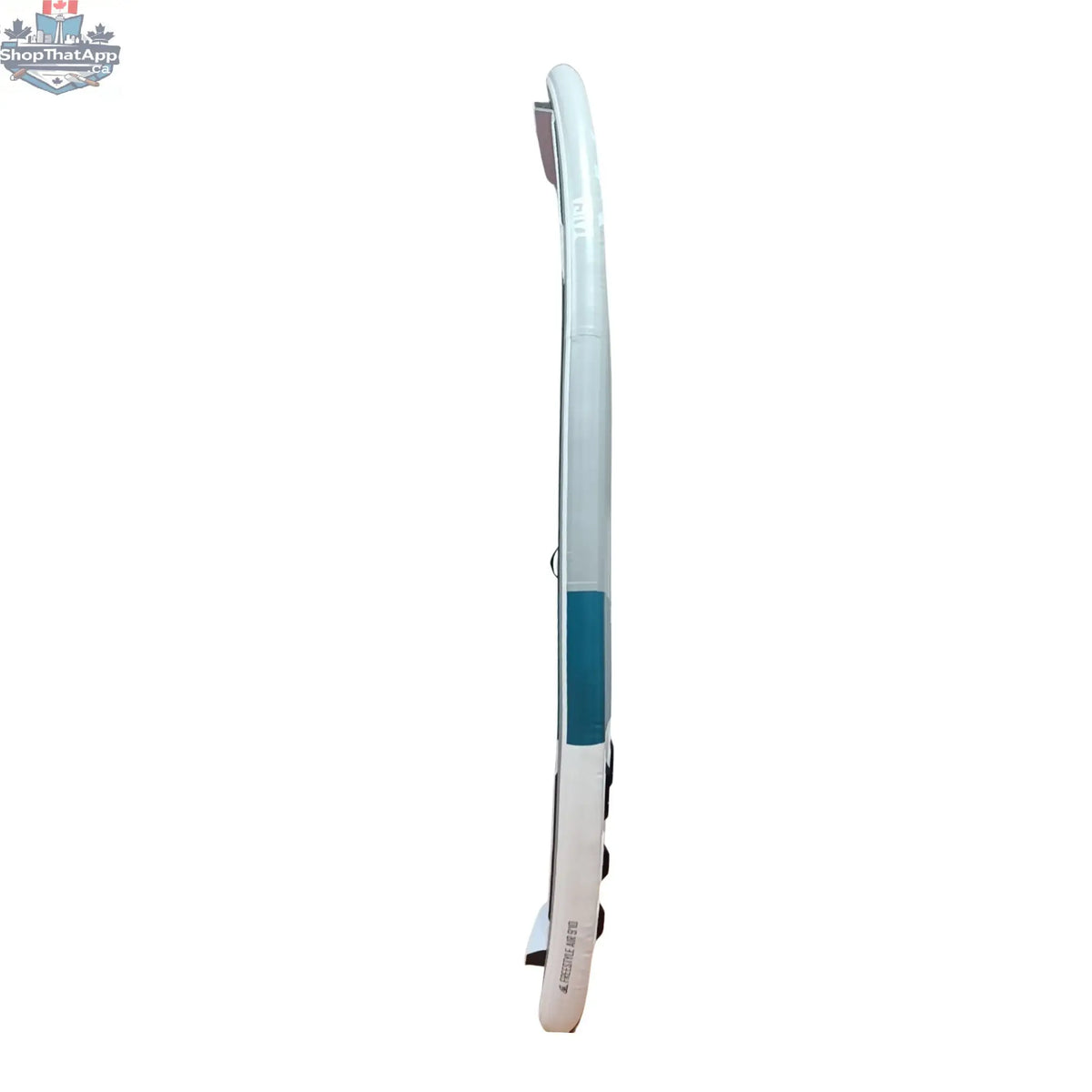 Taiga Board Freestyle 9'10'' inflatable SUP paddle board on water, showcasing its sleek design and sturdy build for versatile paddling.