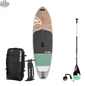 Taiga Board AKOYA 9'5'' inflatable paddle board on water, showcasing lightweight, versatile SUP Gonflable design for adventure.