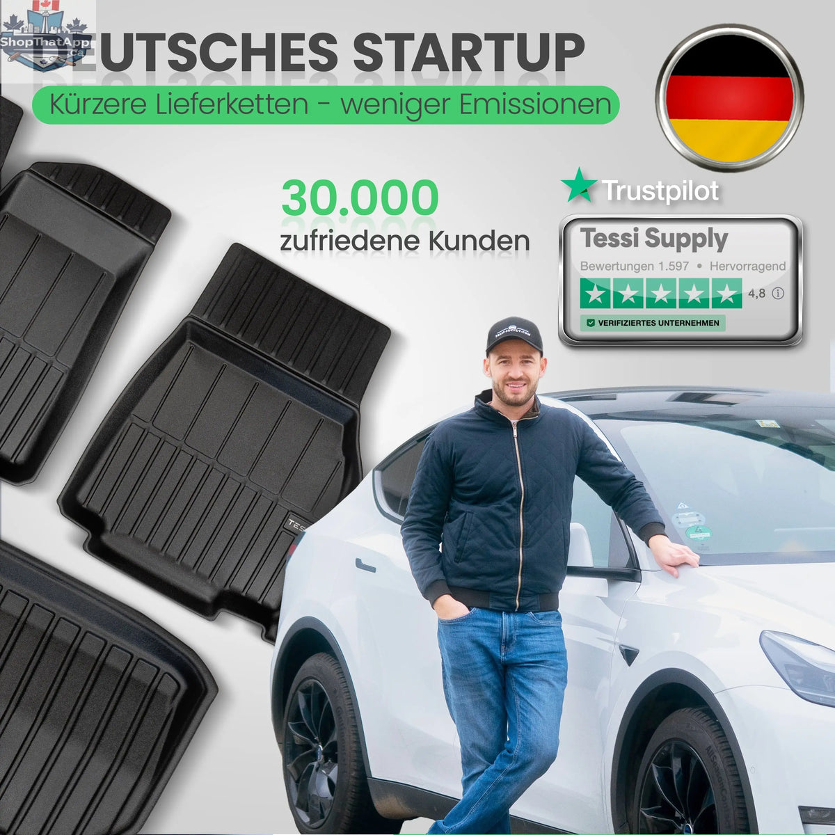 Tesla Model Y Gummimatte Frunk (vorderer Kofferraum) TESSI® Greenline 75% Recycling Material - Shopthatapp.ca