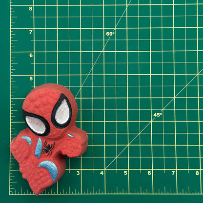 Adorable Chibi Spidey figure from The Bomb Bar Canada, a collectible bath and body product for Marvel fans.