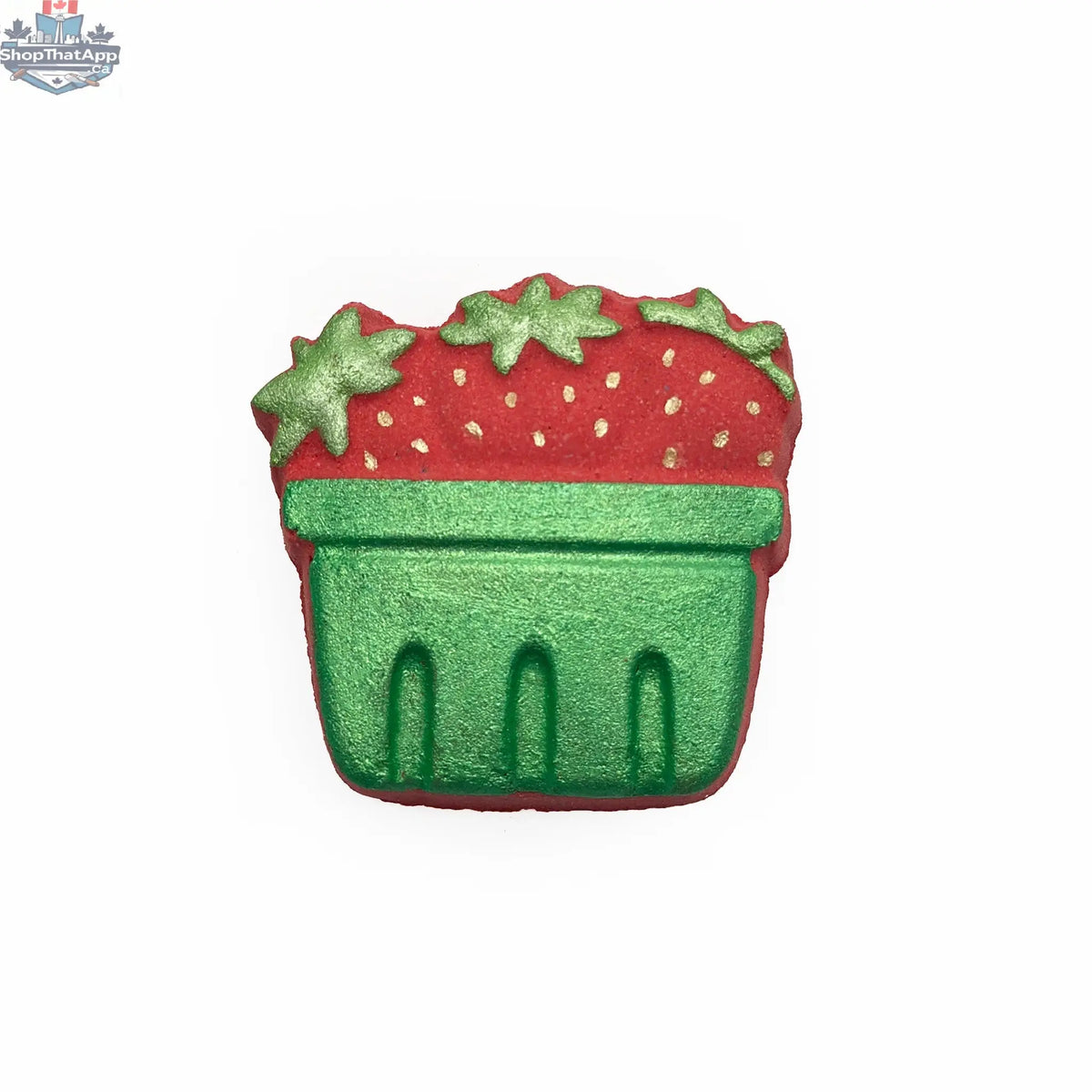 Bath and body strawberry basket from The Bomb Bar Canada featuring fresh strawberries and colorful bath products.