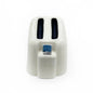 Toaster machine with a sleek design, featuring a bread slot and control levers, on a kitchen countertop.