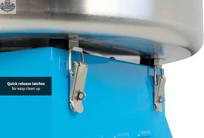 Blue Canadian Cotton Candy Machine with cart from The Canada Popcorn Company, featuring a large spinning drum and colorful display.