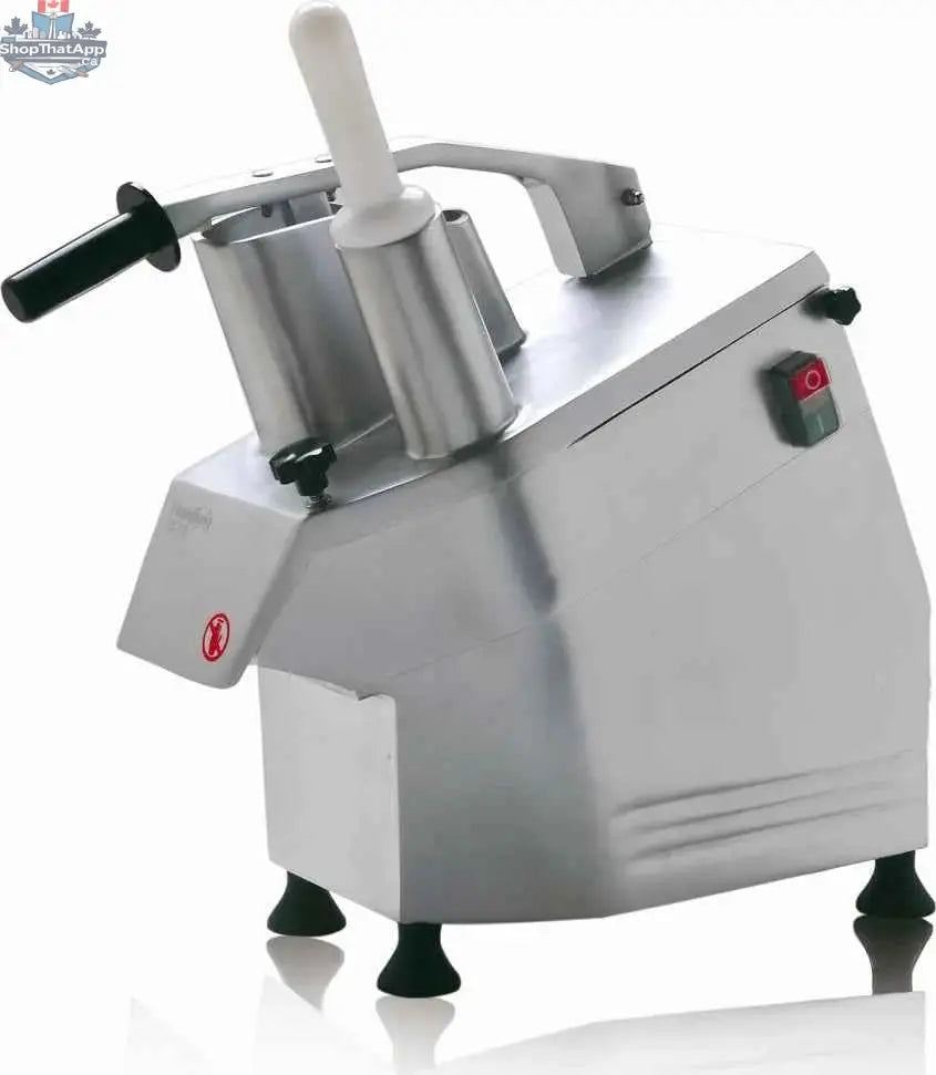 Commercial food processor cutter slicer by The Canada Popcorn Company, with stainless steel blades for efficient fruit and vegetable processing.