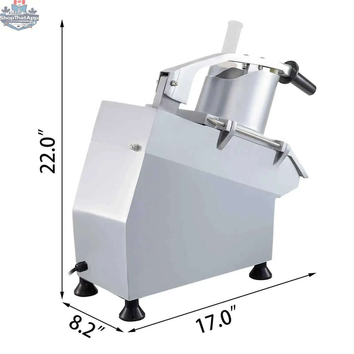 Commercial food processor cutter and slicer by The Canada Popcorn Company, high-efficiency vegetable and fruit processing machine.