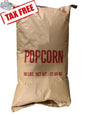 Bulk yellow popcorn kernels from The Canada Popcorn Company in a 50 lb bag, shown in a clear plastic container.