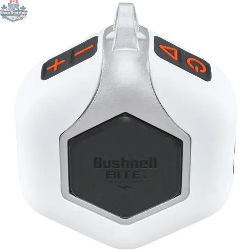 Bushnell Wingman Mini GPS Golf Speaker showing its compact design and display screen, designed for on-course music and GPS distance tracking.