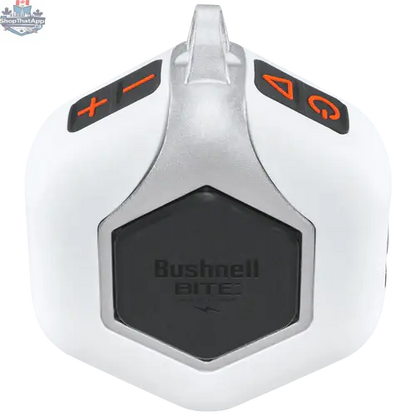 Bushnell Wingman Mini GPS Golf Speaker showing its compact design and display screen, designed for on-course music and GPS distance tracking.