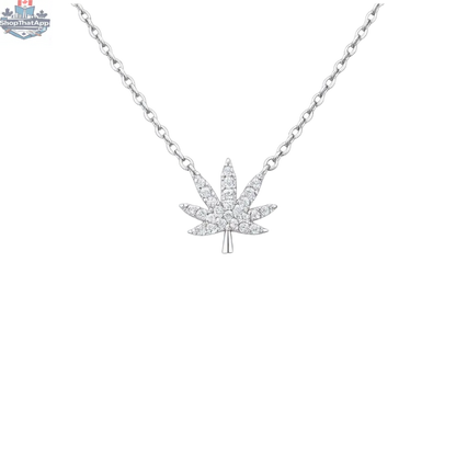 Silver cannabis leaf necklace featuring detailed leaf design, stylish jewelry piece from The Kush Girls.