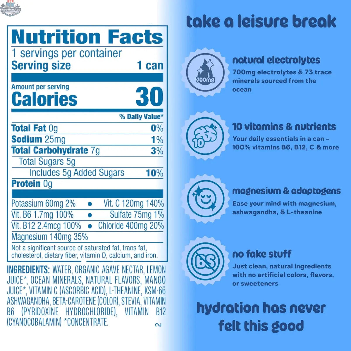 Leisure Hydration - Wild Blueberry Hydration Drink - Shopthatapp.ca