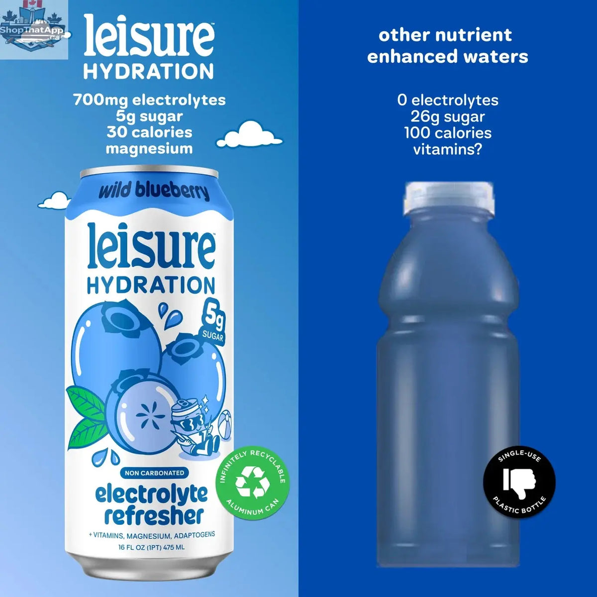 Leisure Hydration - Wild Blueberry Hydration Drink - Shopthatapp.ca