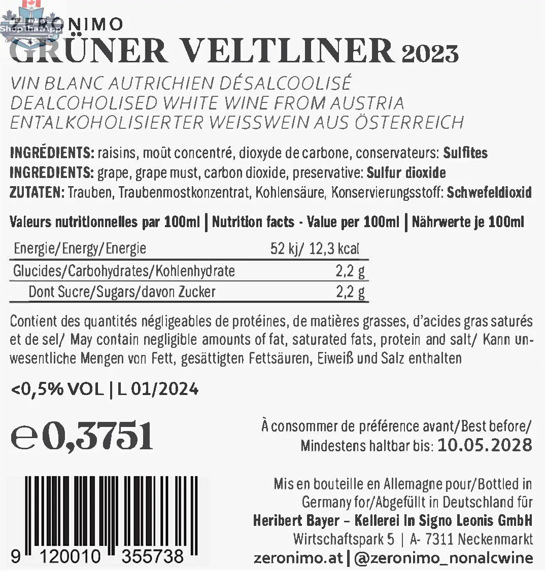 Zeronimo Grüner Veltliner Half Bottle - Premium Wine Experience - Shopthatapp.ca