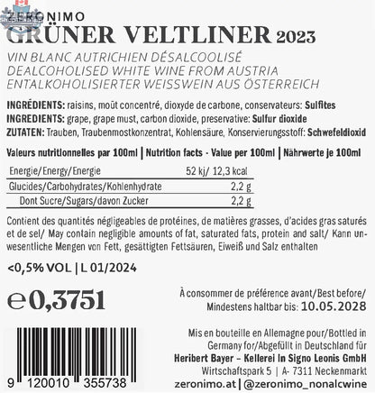 Zeronimo Grüner Veltliner Half Bottle - Premium Wine Experience - Shopthatapp.ca