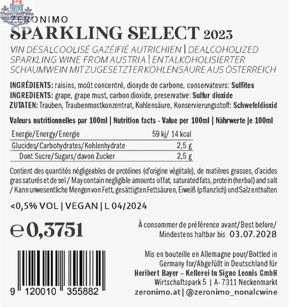 Zeronimo Sparkling Select 1/2 Bottle - Premium Sparkling Wine - Shopthatapp.ca