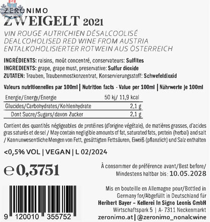 Zeronimo Zweigelt Wine Half Bottle - 375ml Delight - Shopthatapp.ca