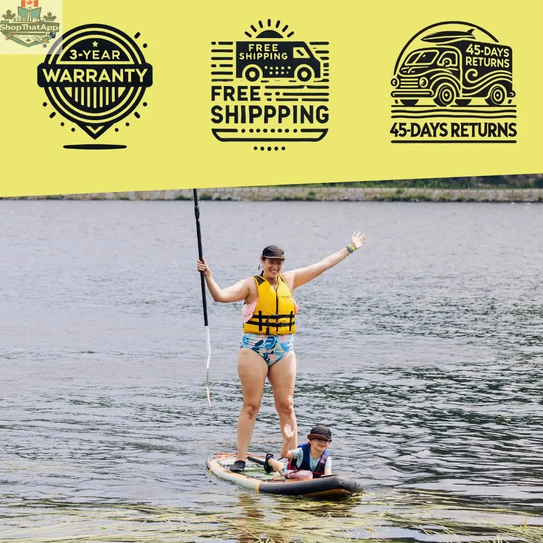 Green Sequoia XL inflatable paddleboard by The Wild Tribe, 11-foot lightweight and durable stand-up paddleboard on water.