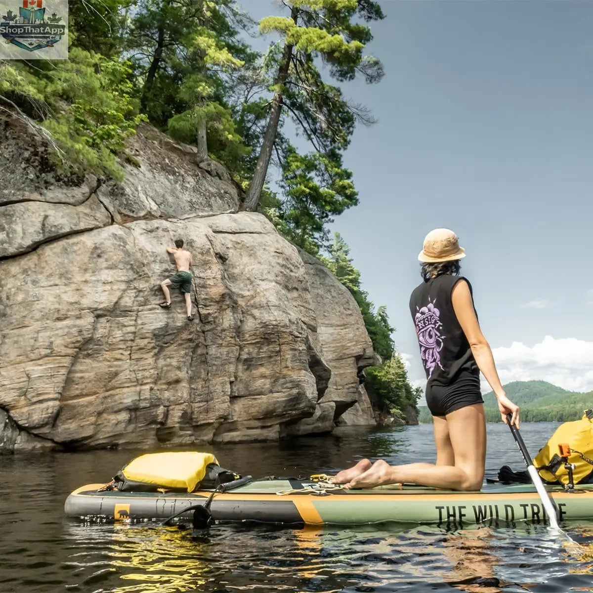 Sequoia XL inflatable paddleboard by The Wild Tribe, 11-foot green lightweight SUP with durable construction for water adventures.