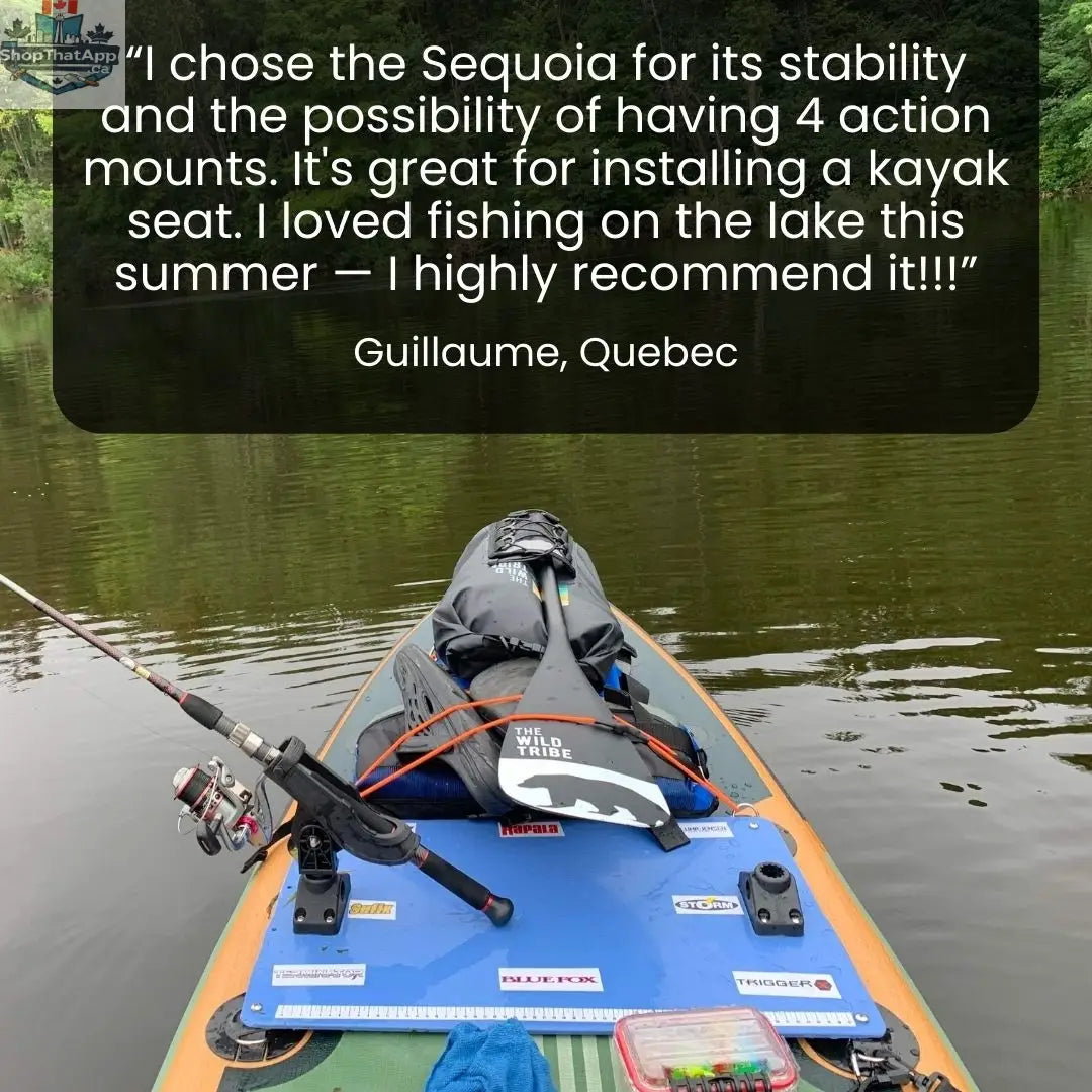 Inflatable Maligne 11' paddleboard by The Wild Tribe, shown inflated with a textured surface and paddle holder on deck.