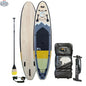 Peyto Inflatable Paddleboard 10' by The Wild Tribe with carbon paddle, ready for water adventure, inflated to 20 PSI.