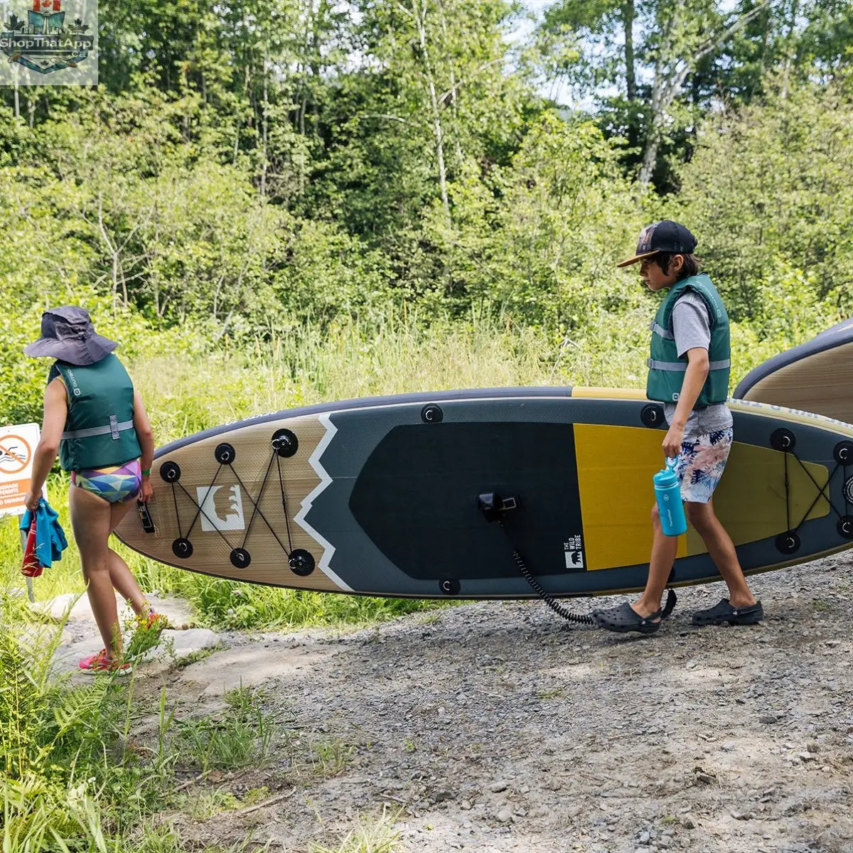 Golden Peyto inflatable paddleboard by The Wild Tribe, 10 feet long, designed for all-around water adventures.