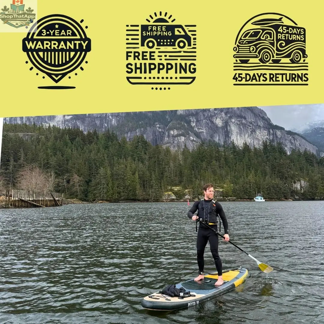 Inflatable Peyto 11' paddleboard by The Wild Tribe, shown on water, with a sleek design suitable for all skill levels.