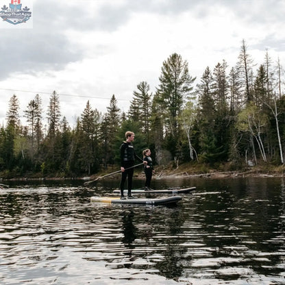 Golden Peyto 11' inflatable paddleboard by The Wild Tribe, all-around premium paddleboard with a sleek design and durable construction.