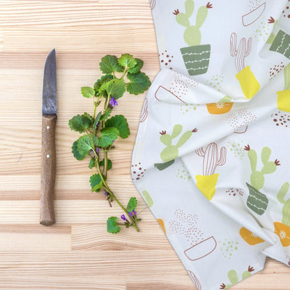 Brightly printed Hem And Tassel cheerful tea towels with colorful thorny issue design for kitchen decor.