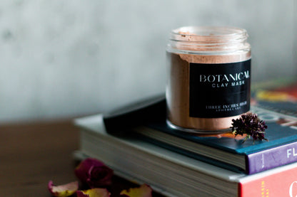 Botanical clay mask from Three Inches High featuring natural clay and botanical ingredients for skincare.