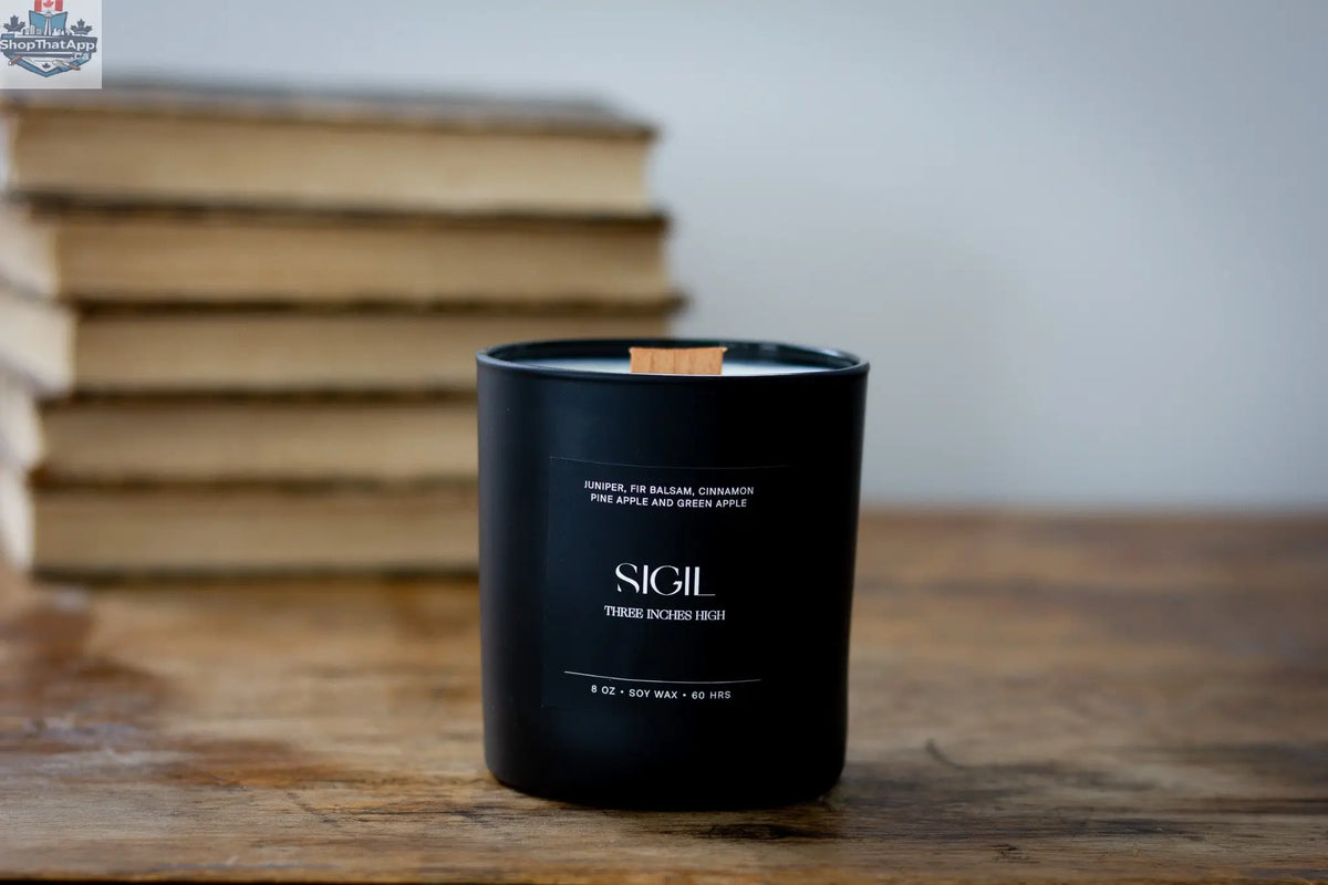 Soy wax sigil candle in an 8oz glass jar from Three Inches High, designed for rituals and manifestation.