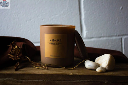 Handcrafted 8oz Virgo Soy Wax Candle by Three Inches High, featuring a clean white jar and a natural cotton wick.