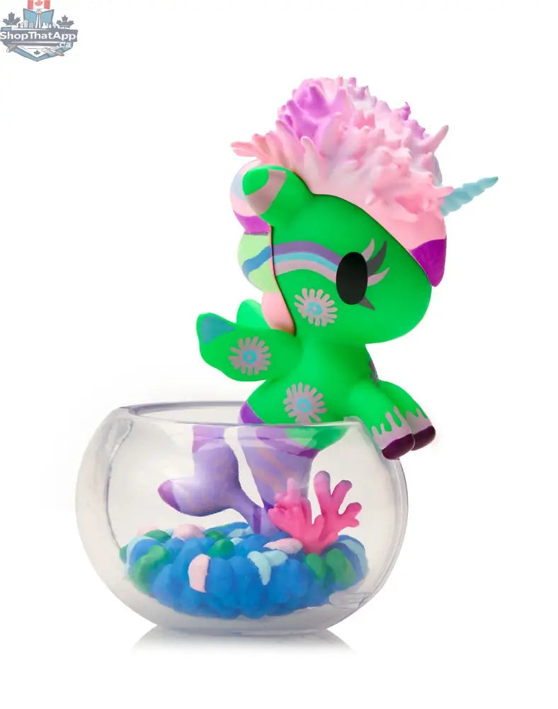 Colorful Neon Reef Mermicorno toy from tokidoki's blind box collection, featuring a vibrant, playful unicorn-mermaid design.