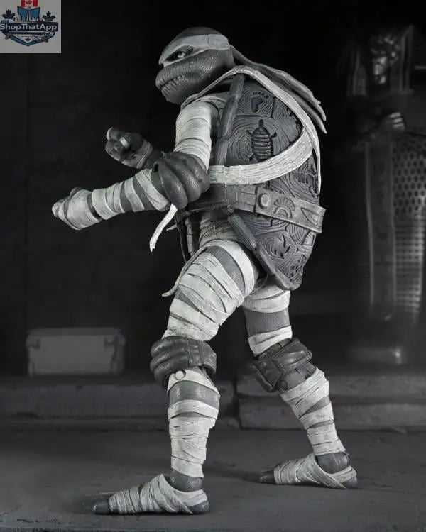 Black and white Teenage Mutant Ninja Turtles action figures from the Universal Monsters TMNT 4-pack by Toy Snowman, posed together.
