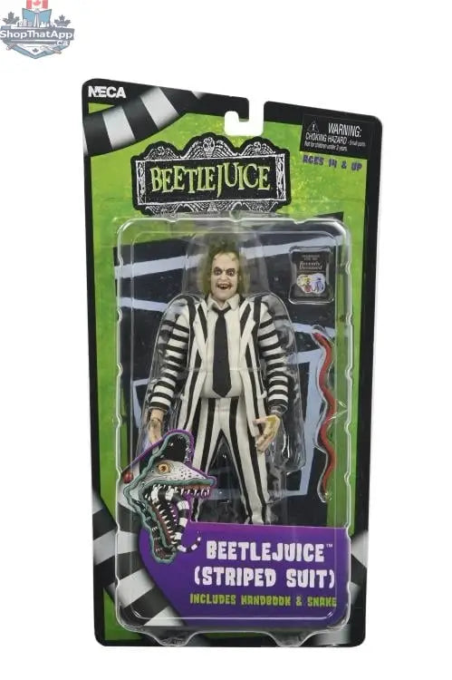 Black and white Beetlejuice action figure by Toy Snowman, detailed collectible toy in a classic suit pose.