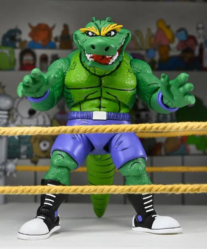 Teenage Mutant Ninja Turtles Leatherhead action figure from Toy Snowman, featuring detailed design and comic-inspired accessories.