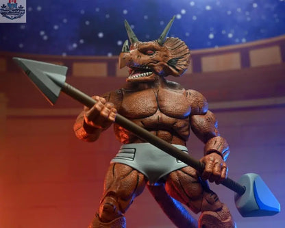 Toy Snowman Teenage Mutant Ninja Turtles Triceraton Gladiator action figure from Mirage Comics, detailed toy collectible with intricate design.