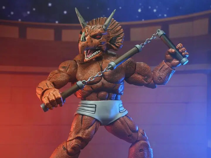 Teenage Mutant Ninja Turtles Triceraton Gladiator action figure by Toy Snowman, detailed collectible toy from Mirage Comics series.