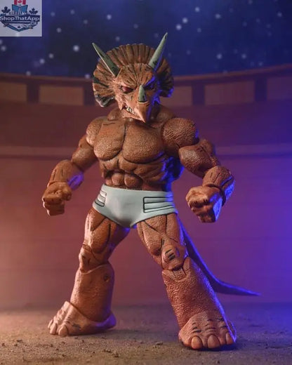 Toy Snowman Teenage Mutant Ninja Turtles Triceraton Gladiator action figure from Mirage Comics, detailed toy collectible in dynamic pose.