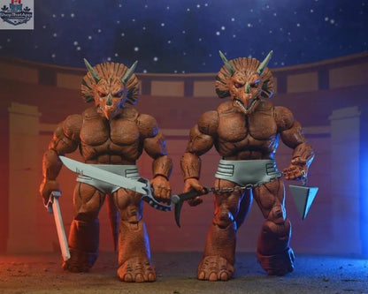 Toy Snowman Teenage Mutant Ninja Turtles Triceraton Gladiator action figure from Mirage Comics, detailed toy collectible with vibrant colors.