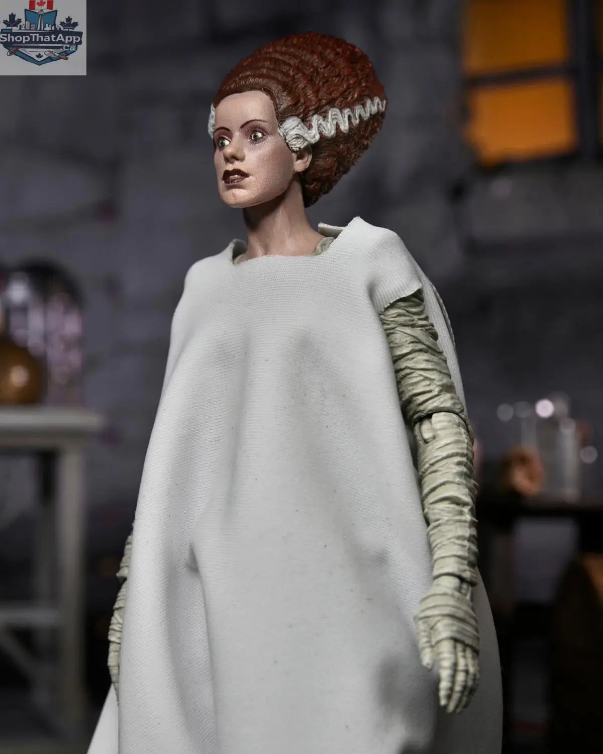 Colorful Bride of Frankenstein collectible action figure by Toy Snowman from the Universal Monsters series, detailed and vibrant.