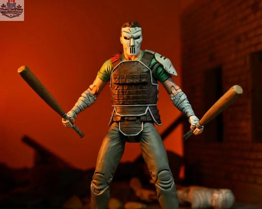 Toy Snowman Teenage Mutant Ninja Turtles Casey Jones action figure from The Last Ronin, detailed collectible toy with weapons and mask.