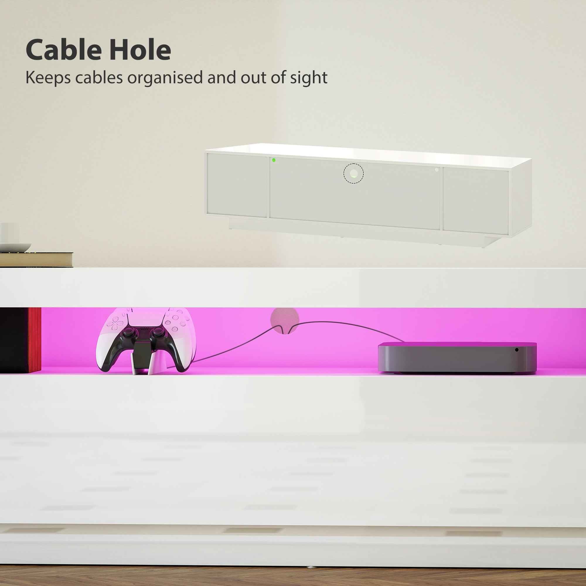 Greer Modern TV Stand with RGB LED Lights-for 65-85" TVs-High Gloss White