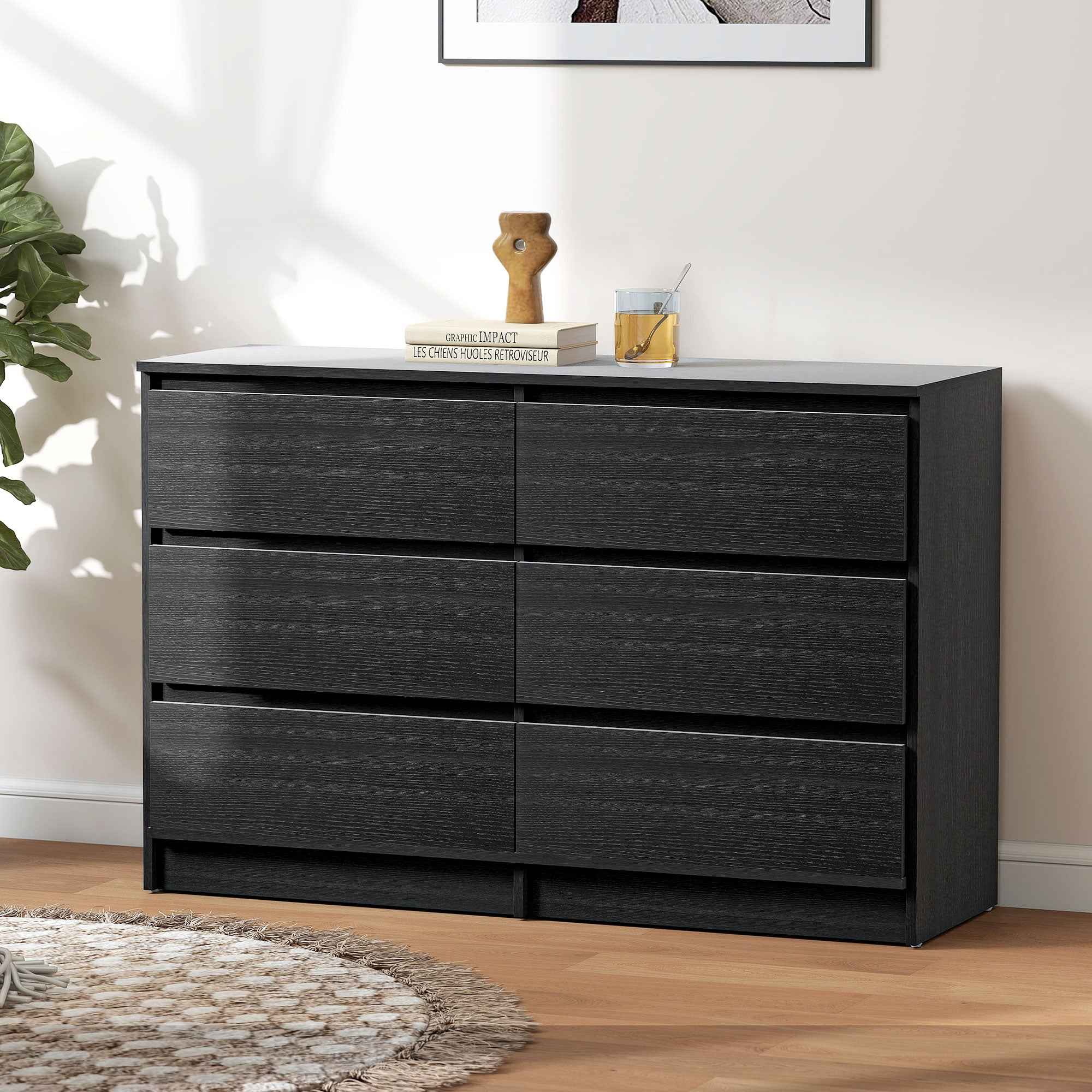River 6 Drawer Dresser for Bedroom, Living Room or Hallway-Black