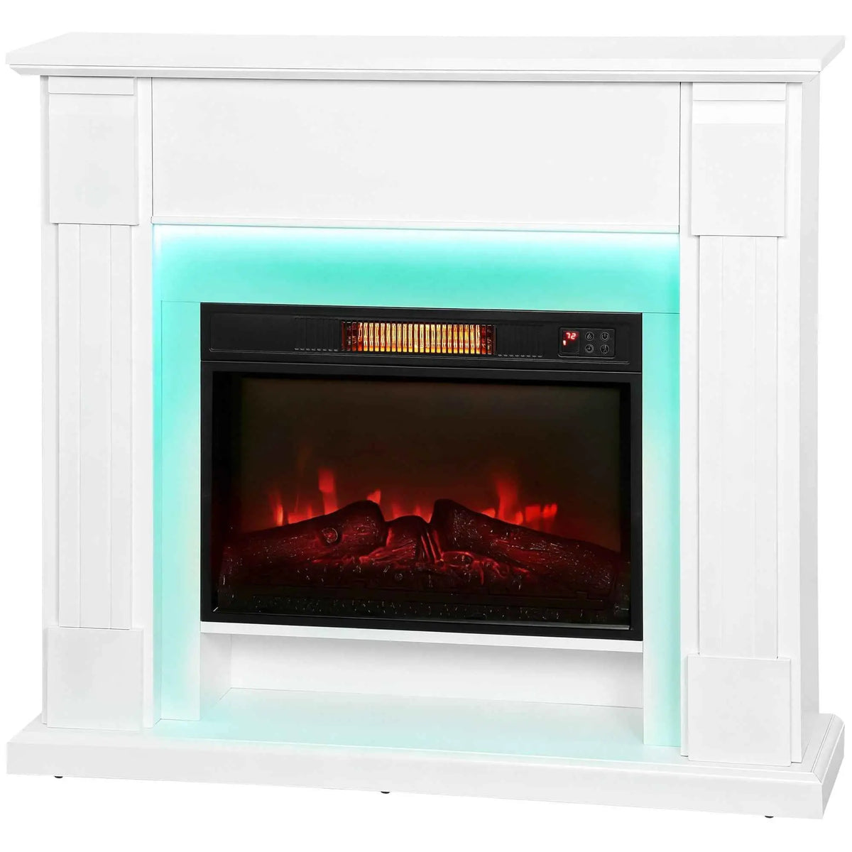 SLOTH Nation Aubrey 41-inch electric fireplace with white mantel and adjustable 3D flame effect, ideal for modern home décor.