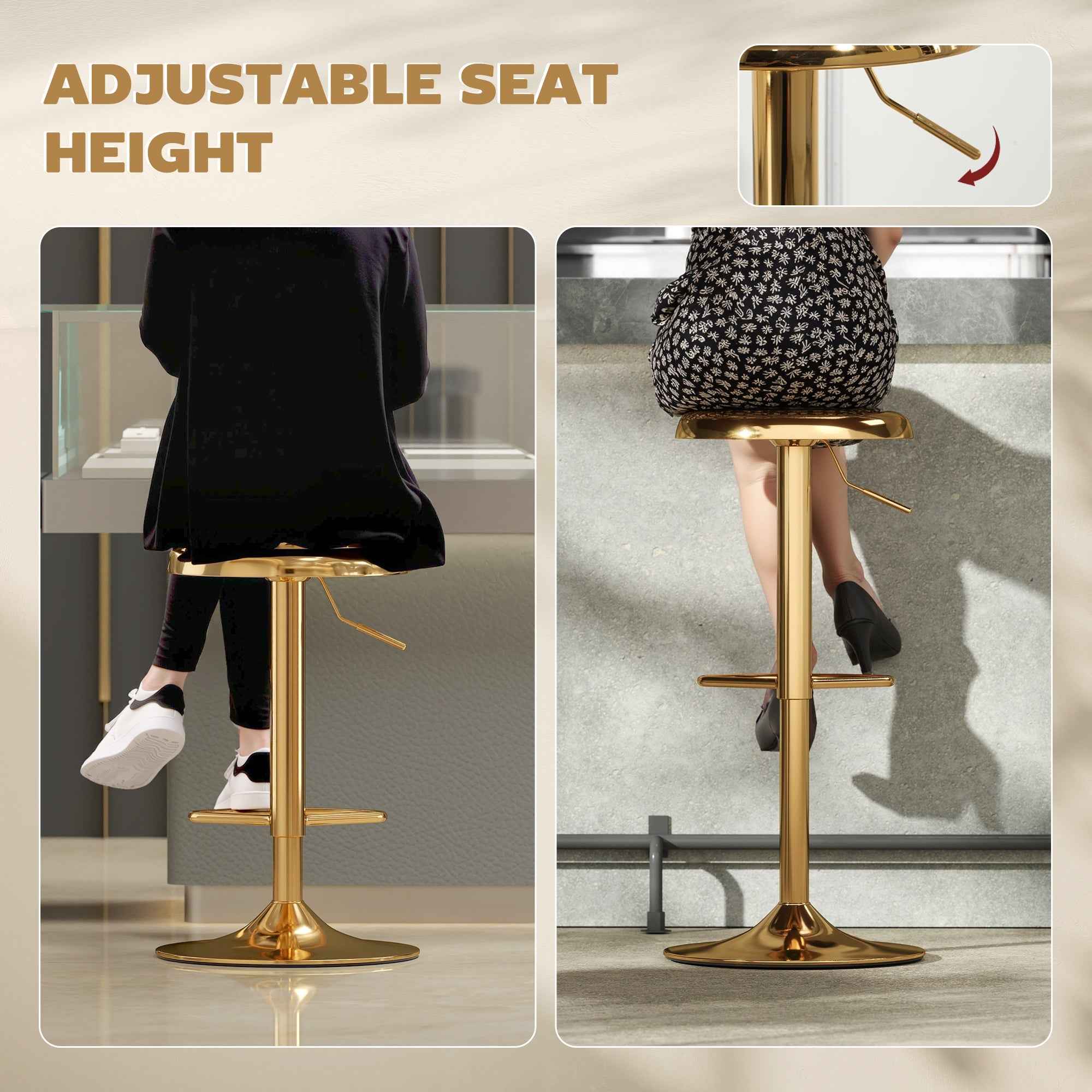 Canmore Modern Adjustable Counter/Bar Stools with Swivel-Set of 2-Gold