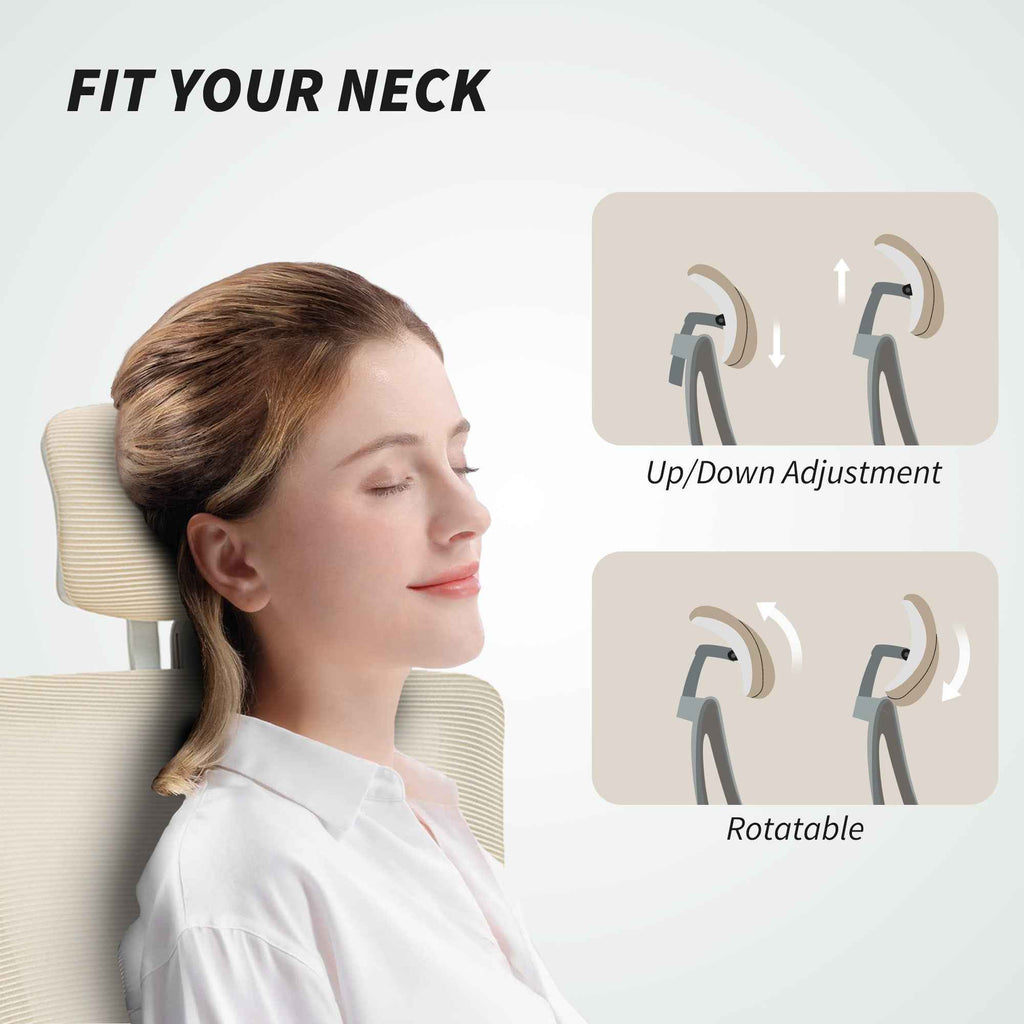 Andre Ergonomic Office Chair with 2D Lumbar Support and adjustable Headrest-Beige/White