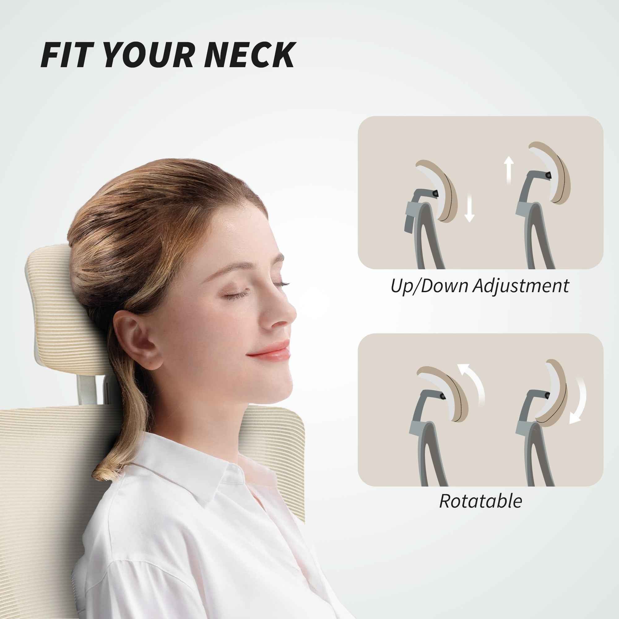 Andre Ergonomic Office Chair with 2D Lumbar Support and adjustable Headrest-Beige/White