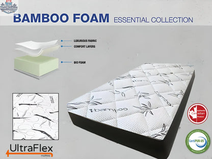UltraFlex DreamEasy Mattress set featuring gel-infused comfort, quilted top, cooling technology, bamboo cover, and CertiPUR-US foam.